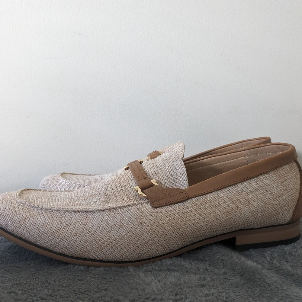 La Duca Beige Linen-Style Bit Loafers for Men